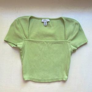 Green Ribbed Square Neck Crop Top
